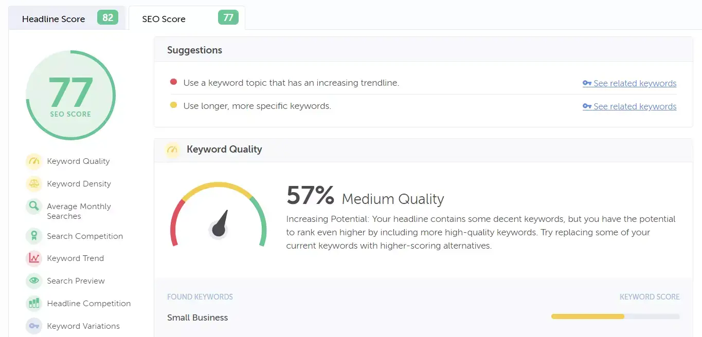 Скриншот из HeadlineStudio SEO счёт